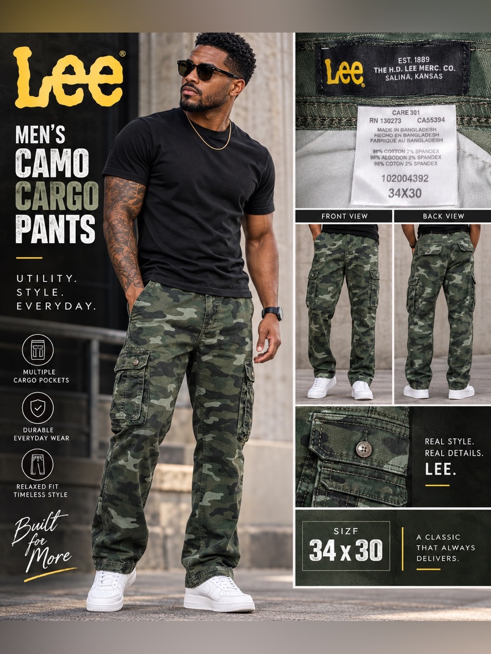 Lee Men’s Green Camo Cargo Pants